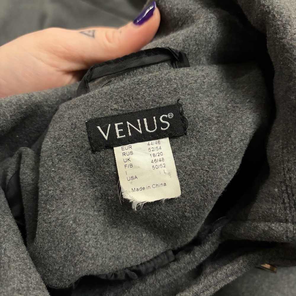 Y2K Vintage Venus Ruffle Hem Double Breasted Trench Coat (Charcoal Grey) Size L - Picture 5 of 7